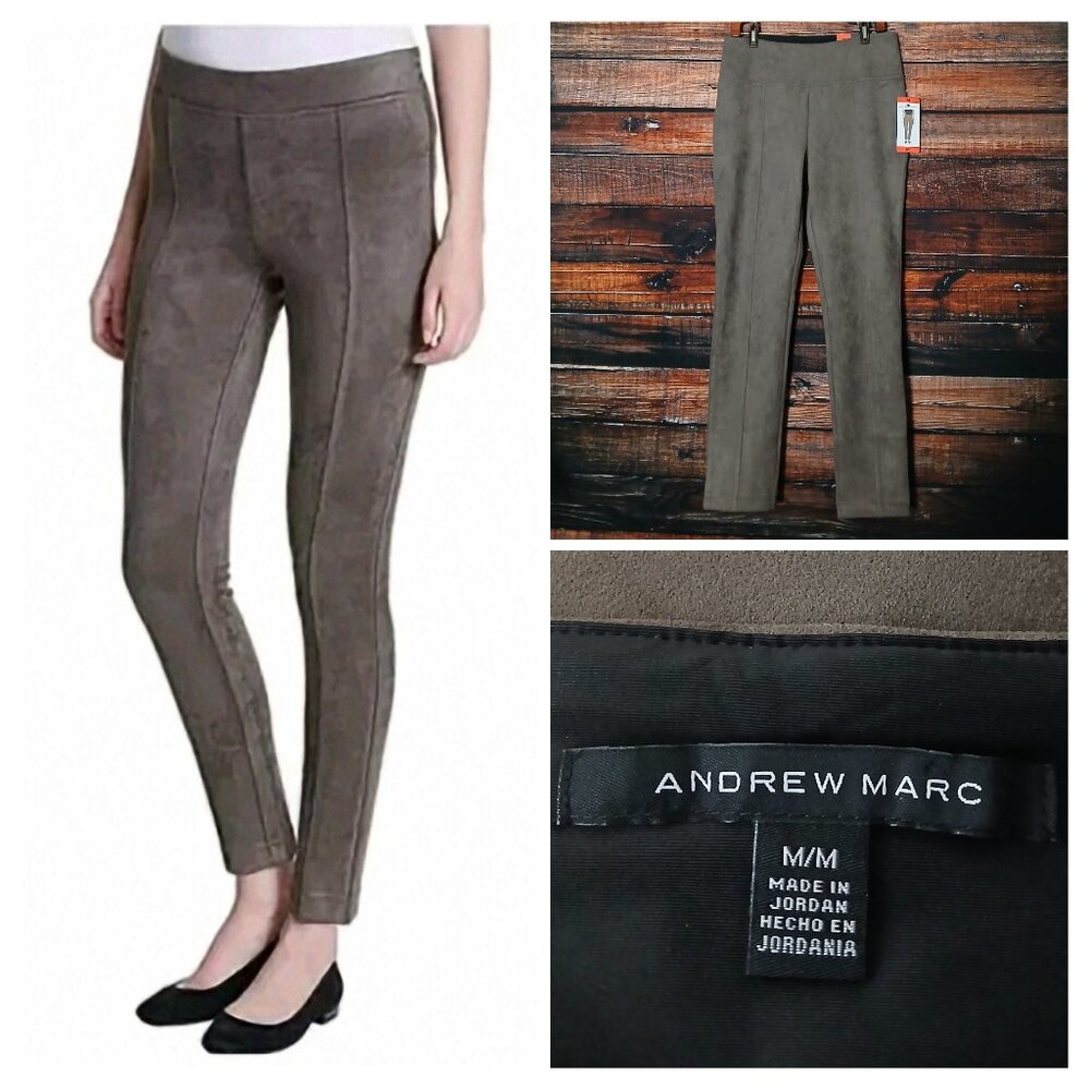 NWT Andrew Marc Pants M Soft Faux Suede Pull On Leggings Taupe Stretch